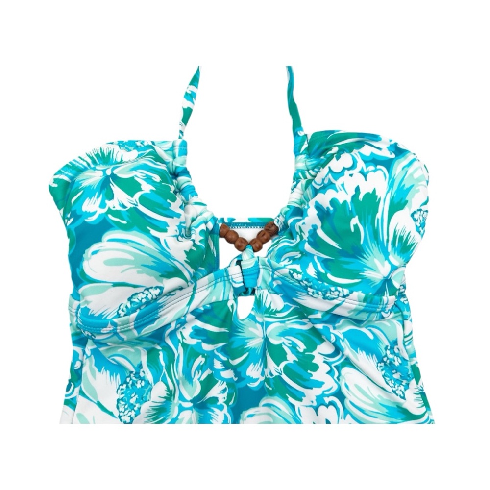 Time and Tru Floral High Leg One Piece Swimsuit Halter Neck Tie Size Small - Picture 2 of 7